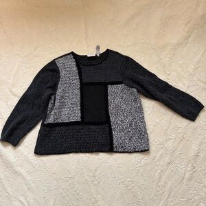 Liz Claiborne Black and Gray Patchwork Sweater